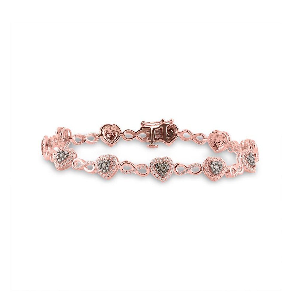 10kt Rose Gold Heart Bracelet with Brown Diamond Accents - 1 - 7/8 Cttw - Splendid Jewellery