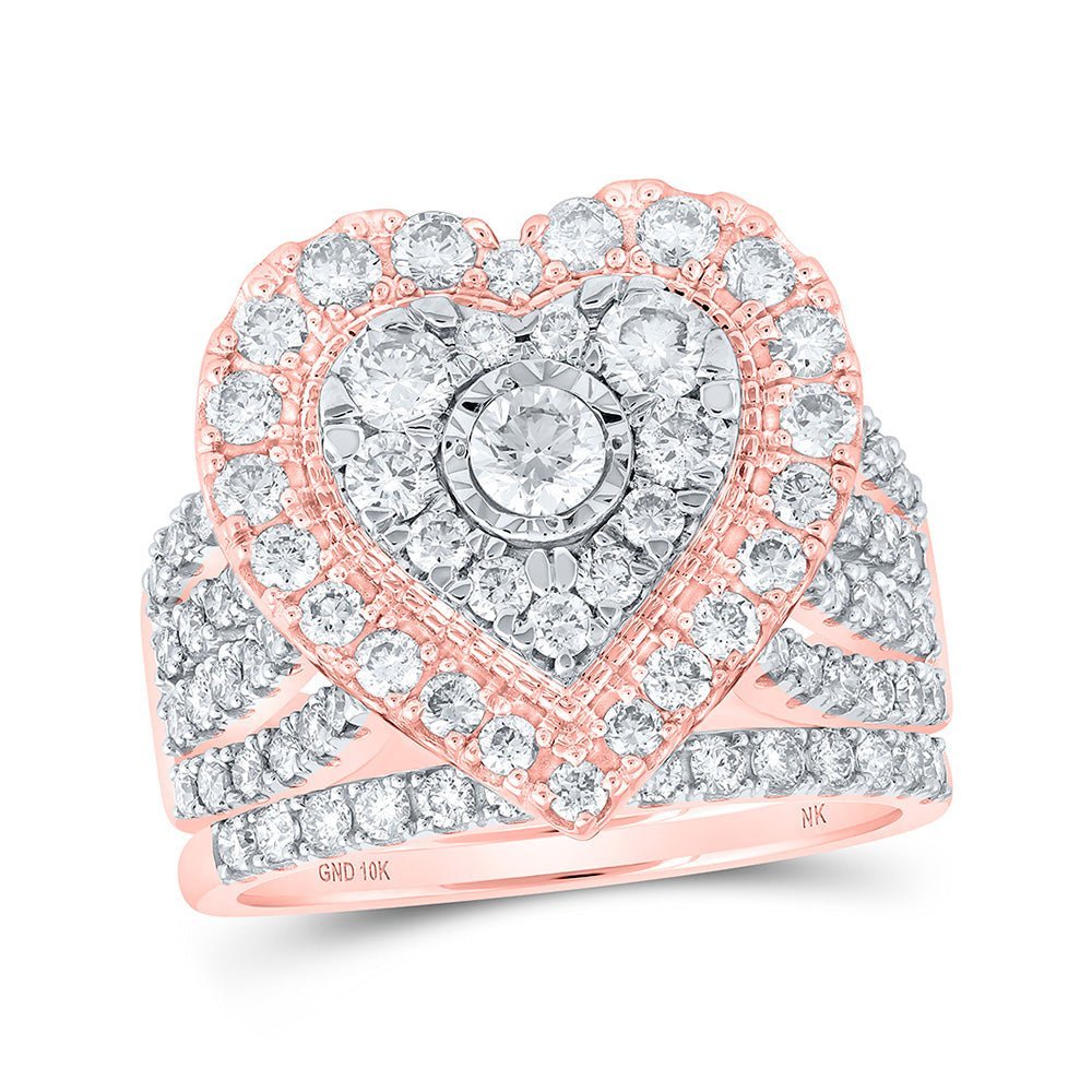 10kt Rose Gold Heart - Shaped Diamond Wedding Ring Band Set - A Symbol of Eternal Love and Elegance - Splendid Jewellery