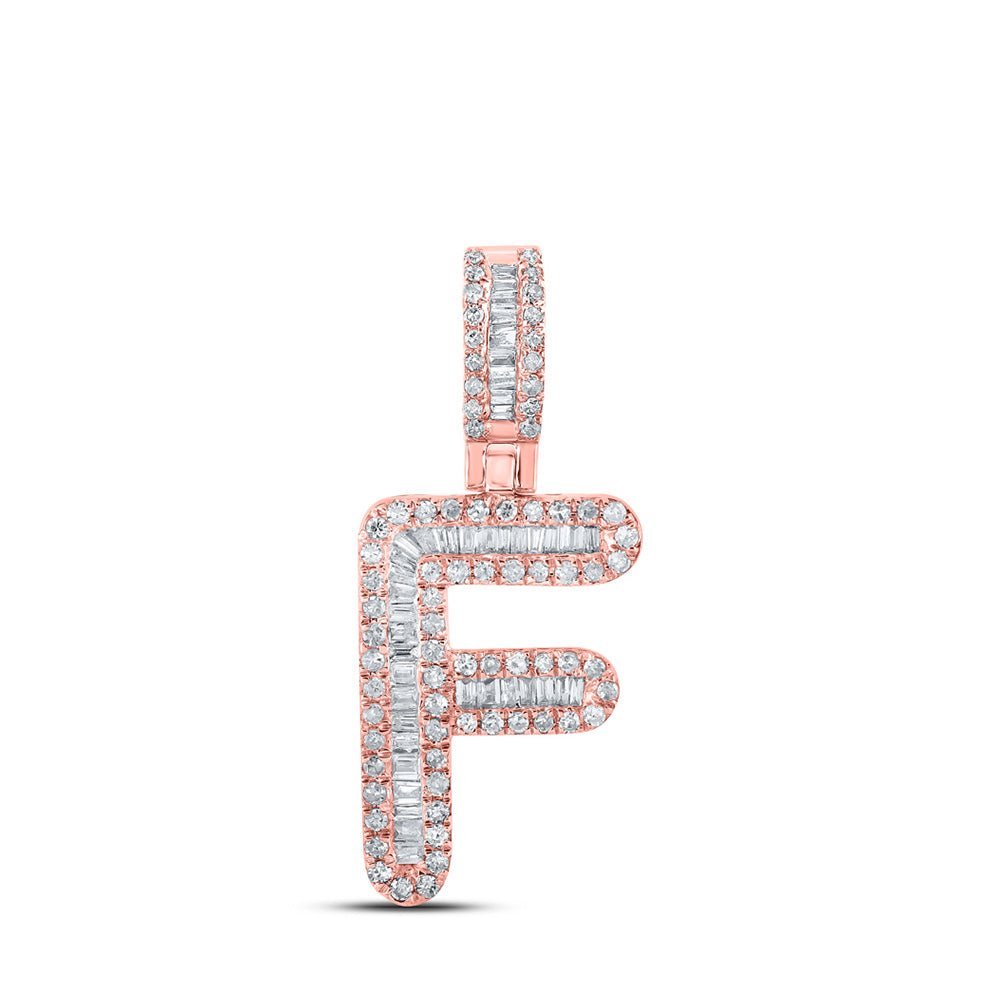 10kt Rose Gold Men's Baguette Diamond F Initial Letter Pendant 3/8 Cttw | Splendid Jewellery - Splendid Jewellery