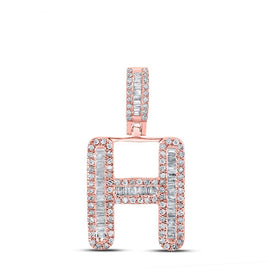 10kt Rose Gold Men's Baguette Diamond H Initial Pendant - 1/2 Cttw - Splendid Jewellery