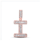 10kt Rose Gold Men's Baguette Diamond I Initial Letter Pendant - 3/8 Cttw - Splendid Jewellery