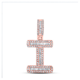 10kt Rose Gold Men's Baguette Diamond I Initial Letter Pendant - 3/8 Cttw - Splendid Jewellery