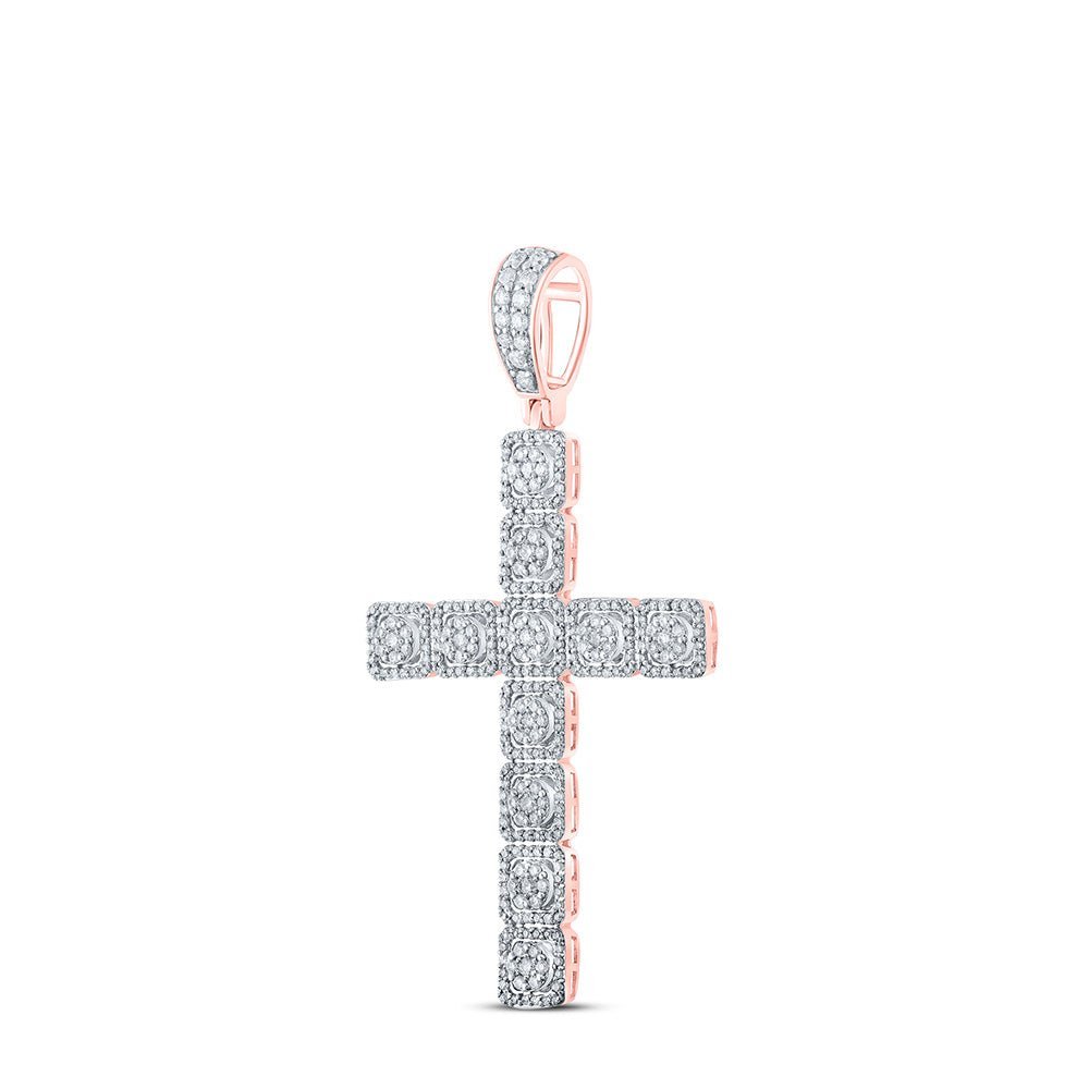 10kt Rose Gold Men's Diamond Cross Charm Pendant - 1.5 Carat Total Weight - Splendid Jewellery