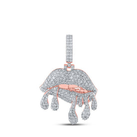 10kt Rose Gold Men's Diamond Dripping Lips Charm Pendant - 3 - 1/5 Cttw - Splendid Jewellery