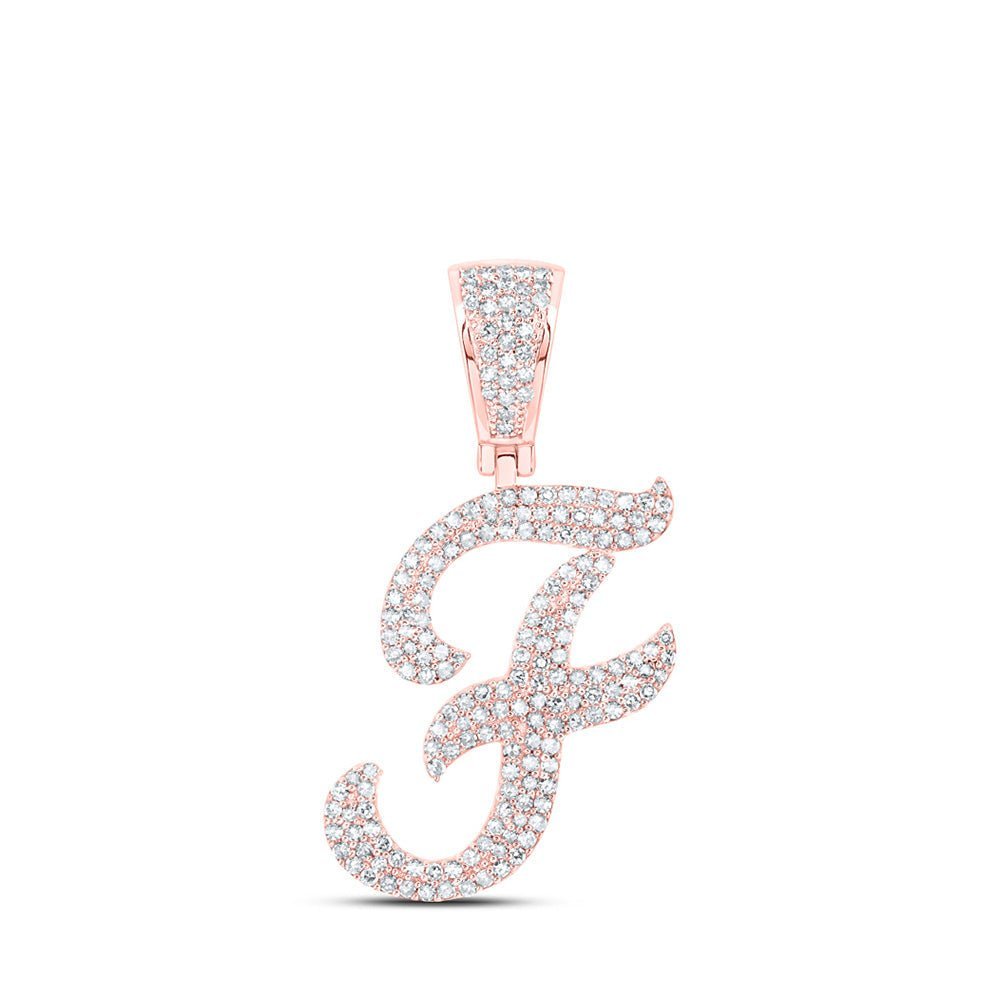 10kt Rose Gold Men's Diamond F Initial Letter Charm Pendant - 7/8 Cttw - Splendid Jewellery - Splendid Jewellery