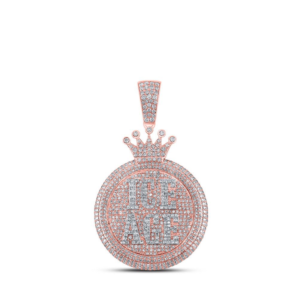 10kt Rose Gold Men's Diamond ICE AGE Circle Charm Pendant - A Captivating Statement Piece - Splendid Jewellery