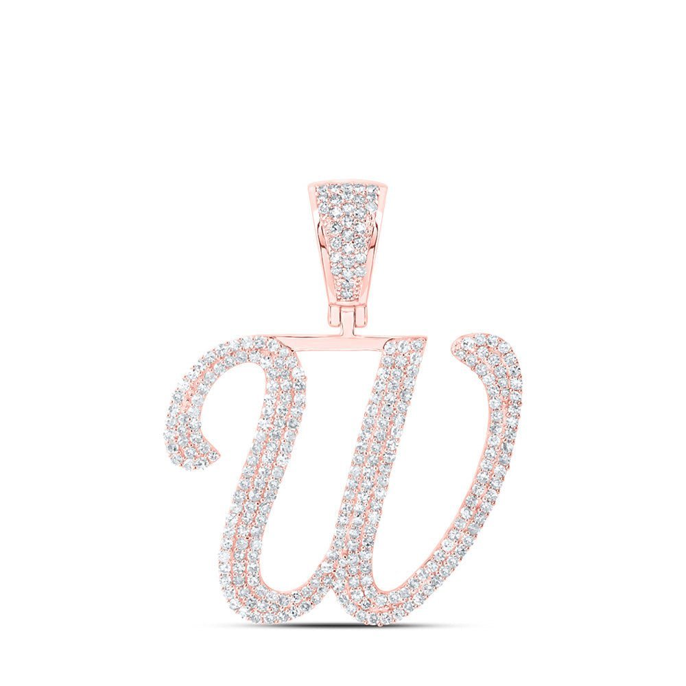 10kt Rose Gold Men's Diamond W Initial Letter Charm Pendant 1 - 1/4 Cttw | Splendid Jewellery - Splendid Jewellery
