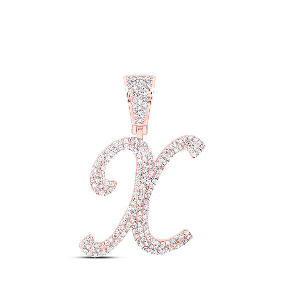10kt Rose Gold Men's Diamond X Initial Letter Charm Pendant - 1 Cttw - Splendid Jewellery