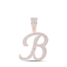 10kt Rose Gold Mens Round Diamond B Initial Letter Charm Pendant 1 Cttw - Splendid Jewellery