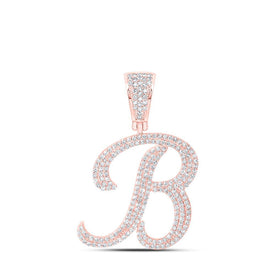 10kt Rose Gold Mens Round Diamond B Initial Letter Charm Pendant 1 Cttw - Splendid Jewellery