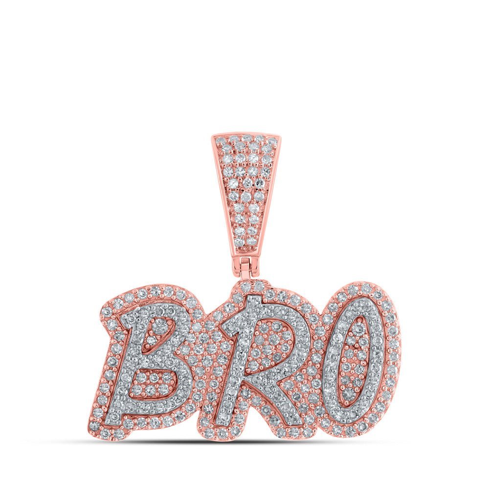 10kt Rose Gold Mens Round Diamond BRO Charm Pendant 5/8 Cttw - Splendid Jewellery