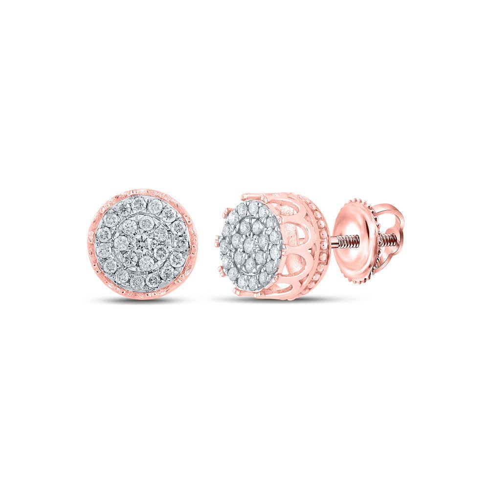 10kt Rose Gold Men's Round Diamond Cluster Earrings - A Dazzling Statement of Style and Sophistication - Splendid Jewellery