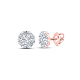 10kt Rose Gold Men's Round Diamond Cluster Earrings - Exquisite Brilliance - Splendid Jewellery