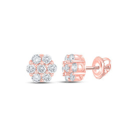 10kt Rose Gold Men's Round Diamond Flower Cluster Earrings 1/3 Cttw | Dazzling Floral Delight Earrings - Splendid Jewellery