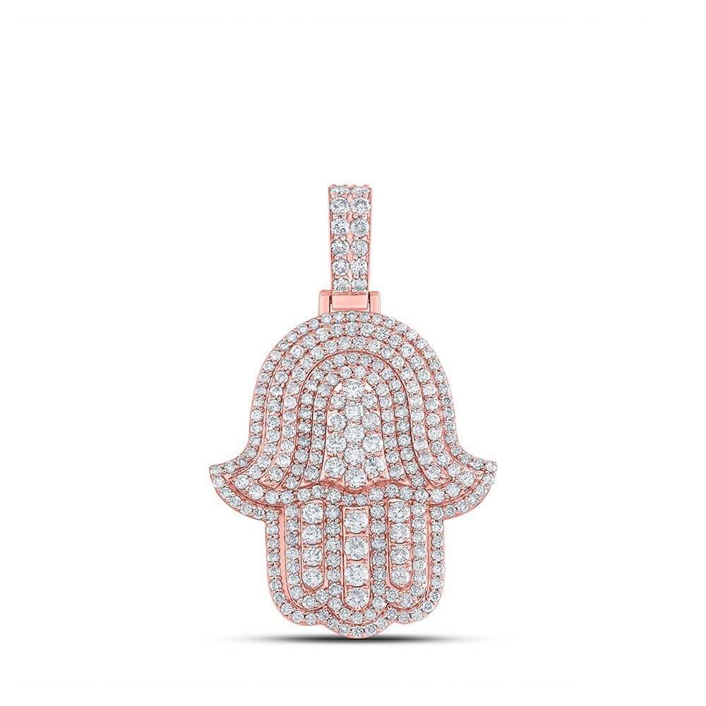 10kt Rose Gold Men's Round Diamond Hamsa Charm Pendant - Captivating Brilliance - Splendid Jewellery