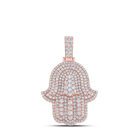 10kt Rose Gold Men's Round Diamond Hamsa Charm Pendant - Captivating Brilliance - Splendid Jewellery