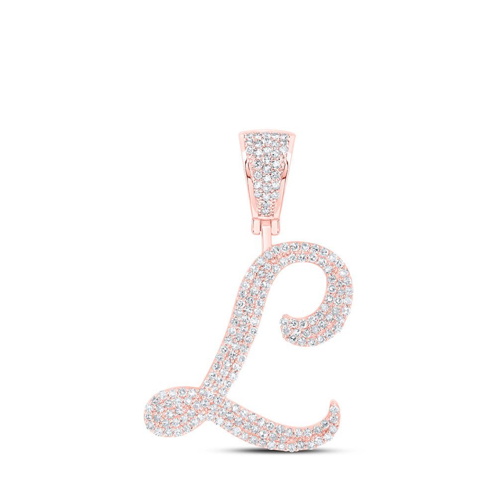 10kt Rose Gold Men's Round Diamond L Initial Charm Pendant 7/8 Cttw - A Dazzling Statement of Style and Elegance - Splendid Jewellery