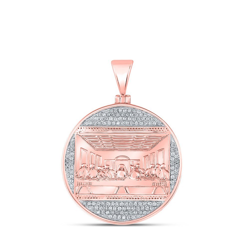 10kt Rose Gold Men's Round Diamond Last Supper Circle Charm Pendant - 1/2 Cttw - Splendid Jewellery - Splendid Jewellery