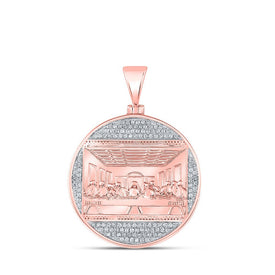 10kt Rose Gold Men's Round Diamond Last Supper Circle Charm Pendant - 1/2 Cttw - Splendid Jewellery - Splendid Jewellery