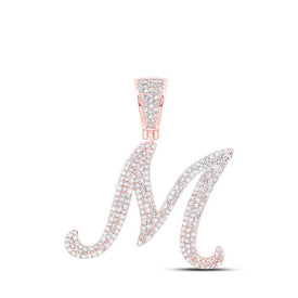 10kt Rose Gold Mens Round Diamond M Initial Letter Charm Pendant 1 - 1/5 Cttw | Splendid Jewellery - Splendid Jewellery