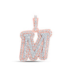 10kt Rose Gold Mens Round Diamond M Initial Letter Charm Pendant 1/4 Cttw - Splendid Jewellery