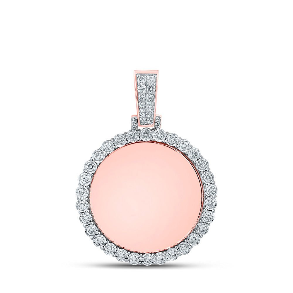 10kt Rose Gold Men's Round Diamond Memory Circle Charm Pendant - 3/4 Cttw | Splendid Jewellery - Splendid Jewellery