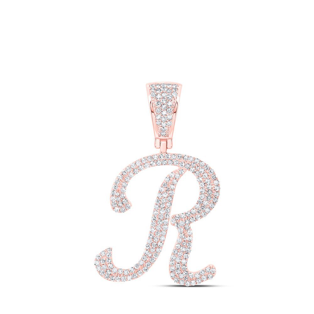 10kt Rose Gold Men's Round Diamond R Initial Letter Charm Pendant - Captivating and Luxurious Jewelry - Splendid Jewellery