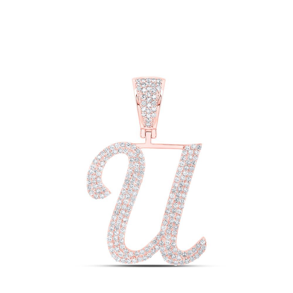 10kt Rose Gold Mens Round Diamond U Initial Letter Charm Pendant - 1 Cttw - Splendid Jewellery