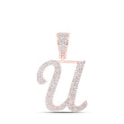 10kt Rose Gold Mens Round Diamond U Initial Letter Charm Pendant - 1 Cttw - Splendid Jewellery