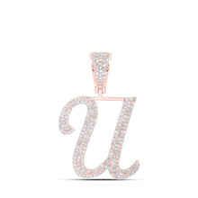 Load image into Gallery viewer, 10kt Rose Gold Mens Round Diamond U Initial Letter Charm Pendant - 1 Cttw - Splendid Jewellery