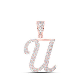 10kt Rose Gold Mens Round Diamond U Initial Letter Charm Pendant - 1 Cttw - Splendid Jewellery