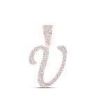 10kt Rose Gold Men's Round Diamond V Initial Letter Charm Pendant - 7/8 Cttw | Splendid Jewellery - Splendid Jewellery