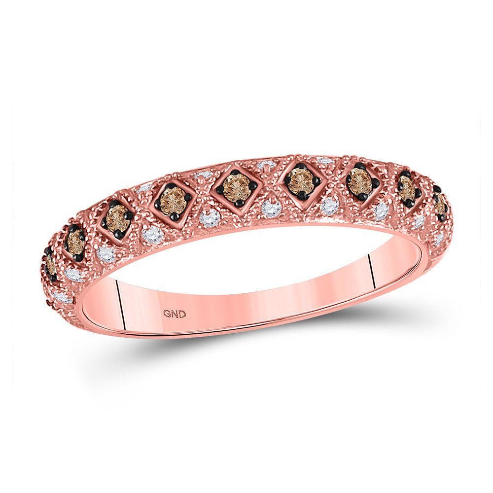 10kt Rose Gold Women's Round Brown Diamond Anniversary Band Ring 1/3 Cttw | Splendid Jewellery: "Enchanting Harmony" - Splendid Jewellery