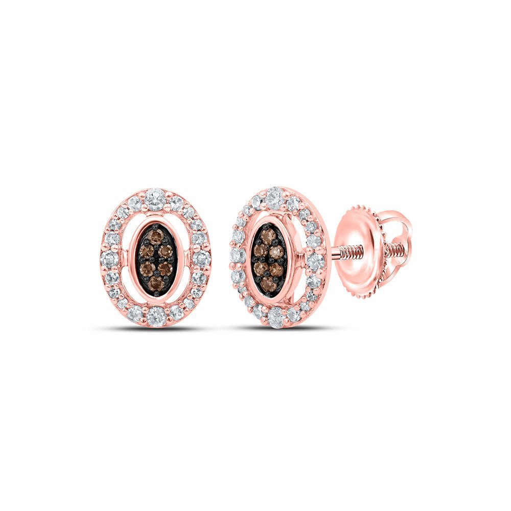 10kt Rose Gold Womens Round Brown Diamond Oval Earrings 1/4 Cttw | Enchanting Elegance - Splendid Jewellery