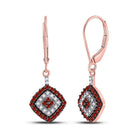 10kt Rose Gold Womens Round Red Color Enhanced Diamond Square Dangle Earrings 1/2 Cttw | Radiant Crimson Sparkle - Splendid Jewellery