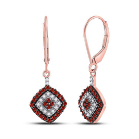 10kt Rose Gold Womens Round Red Color Enhanced Diamond Square Dangle Earrings 1/2 Cttw | Radiant Crimson Sparkle - Splendid Jewellery