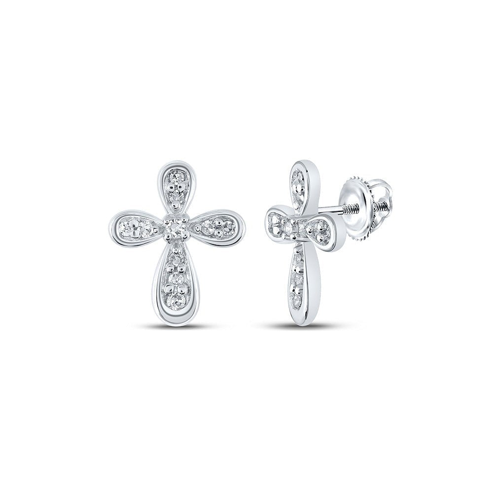10kt Sparkling Diamond Cross Earrings in White Gold - Symbolic Elegance at Its Finest - Splendid Jewellery