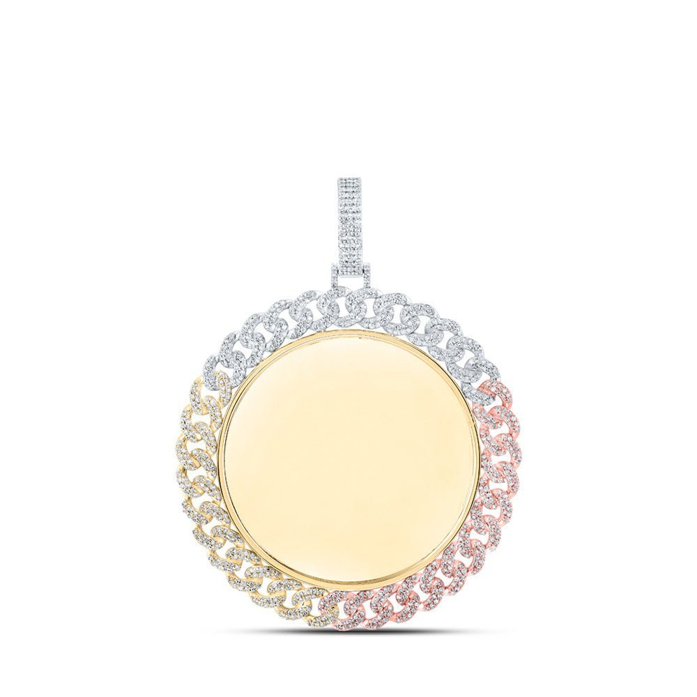 10kt Tri - Tone Gold Men's Diamond Memory Circle Charm Pendant - 2 Cttw - Splendid Jewellery