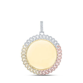 10kt Tri - Tone Gold Men's Diamond Memory Circle Charm Pendant - 2 Cttw - Splendid Jewellery