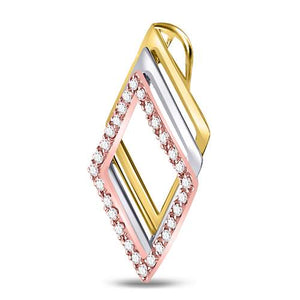 10kt Tri - Tone Gold Womens Round Diamond Diagonal Square Fashion Pendant 1/6 Cttw | Radiant Elegance - Splendid Jewellery