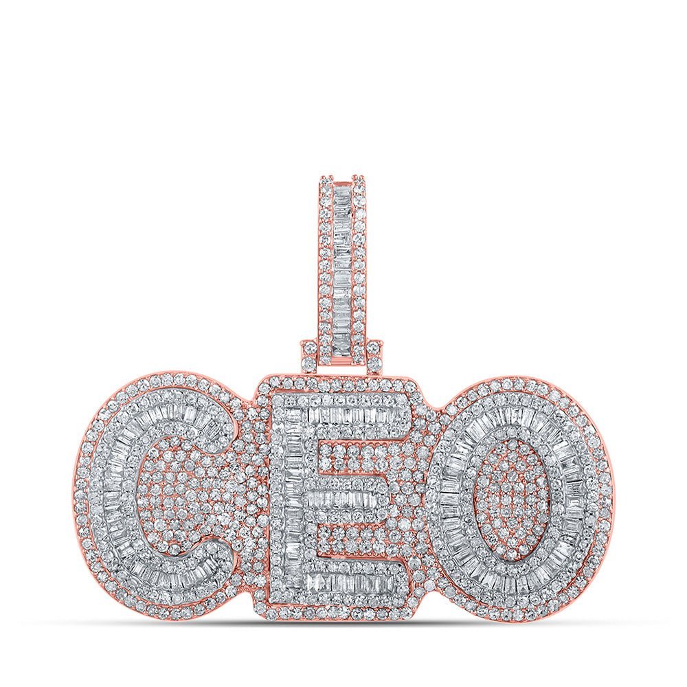 10kt Two - tone Gold Baguette and Round Diamond CEO Charm Pendant - 2 - 1/3 Cttw - Splendid Jewellery