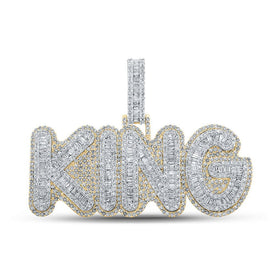 10kt Two - tone Gold Baguette and Round Diamond King Charm Pendant - 5 - 1/4 Cttw - Splendid Jewellery