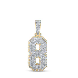 10kt Two - tone Gold Baguette and Round Diamond Number 8 Charm Pendant for Men - 1 - 7/8 Cttw - Splendid Jewellery