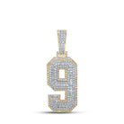 10kt Two - tone Gold Baguette and Round Diamond Number 9 Charm Pendant - 1 - 5/8 Cttw - Splendid Jewellery