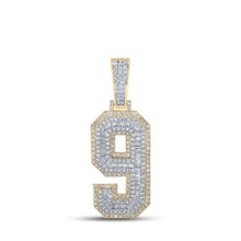Load image into Gallery viewer, 10kt Two - tone Gold Baguette and Round Diamond Number 9 Charm Pendant - 1 - 5/8 Cttw - Splendid Jewellery