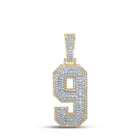 10kt Two - tone Gold Baguette and Round Diamond Number 9 Charm Pendant - 1 - 5/8 Cttw - Splendid Jewellery
