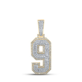 10kt Two - tone Gold Baguette and Round Diamond Number 9 Charm Pendant - 1 - 5/8 Cttw - Splendid Jewellery