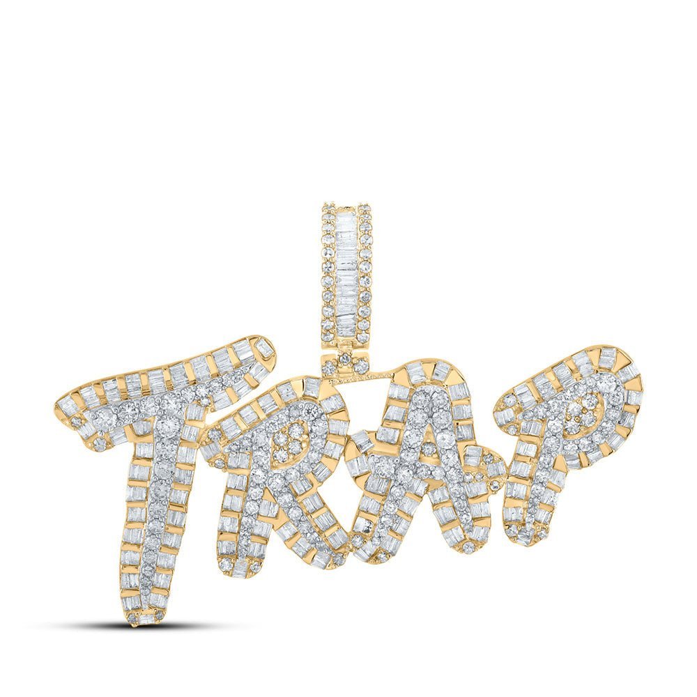 10kt Two - tone Gold Baguette and Round Diamond TRAP Charm Pendant - 3 - 3/8 Cttw - Splendid Jewellery