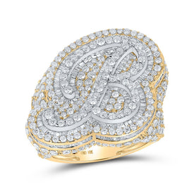 10kt Two - tone Gold Baguette Diamond B Initial Men's Ring - Striking Elegance - Splendid Jewellery