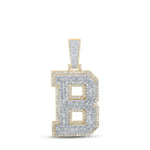 10kt Two - tone Gold Baguette Diamond B Initial Pendant - Masculine Elegance at its Finest - Splendid Jewellery